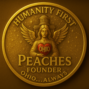 Official Founder’s Seal of Humanity First Ohio featuring Peaches Calhoun and the motto “Humanity First. Ohio Always.”